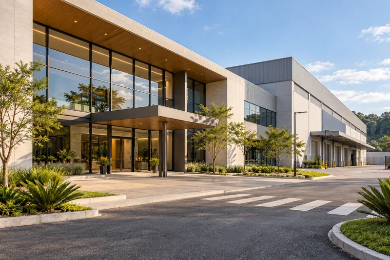 Entrada de um empreendimento corporativo e industrial